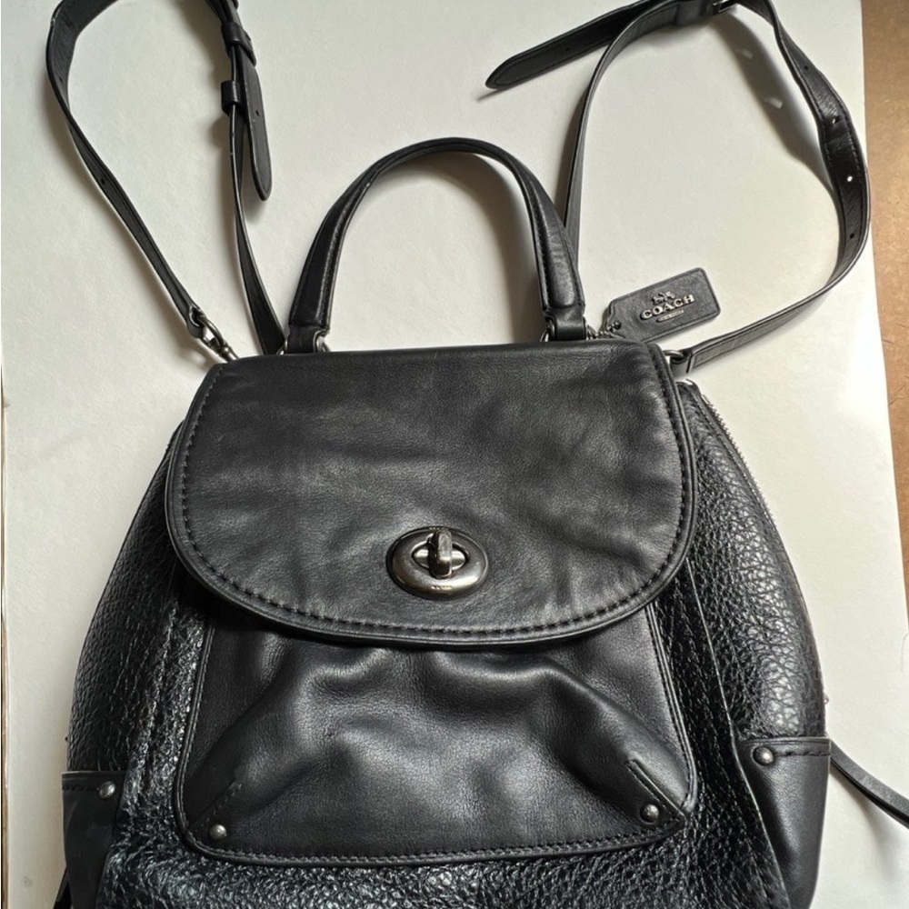 Coach Black Leather Backpack with Adjustable Straps